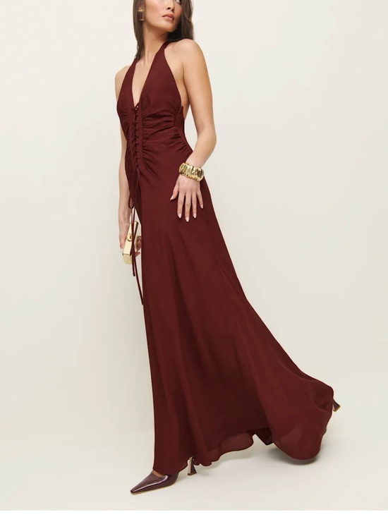 Reformation Dresses & Skirts - Reformation Burgundy Halter Lace-Up Maxi Dress - Size 2